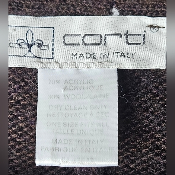 Corti Italy Wool Blend Poncho Cardigan One Size Brown Black Open Front Wrap - Picture 9 of 11